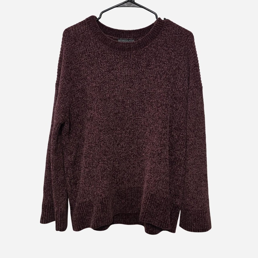 Matty M. Chunky Burgundy Marled Textured Knit Sweater Deep burgundy maroon